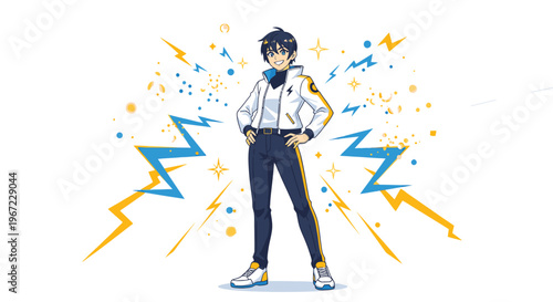 Anime Character Standing with Confident Gesture.