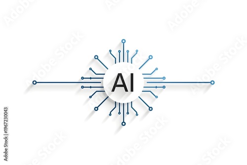 Minimal Artificial Intelligence Concept with AI Text and Circuit Lines on Clean White Background