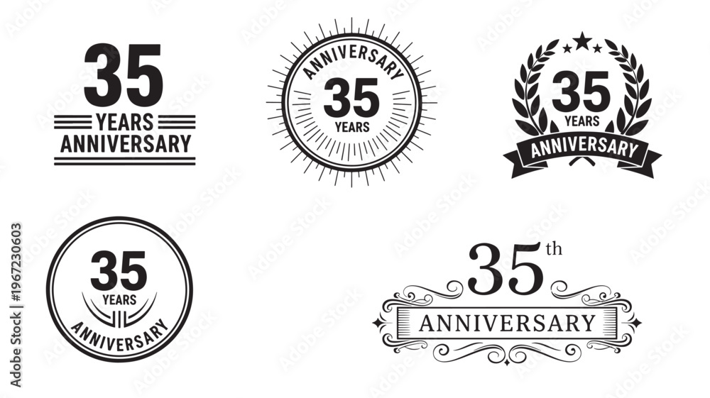 Fototapeta premium Anniversary badges set with the number 35 and decorative elements, celebrating a significant milestone.