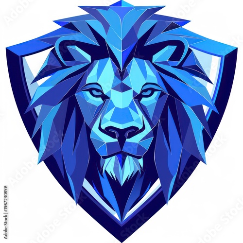 Geometric lion head logo design blue gradient on white background