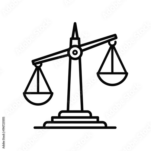 Minimalist black line icon of an unbalanced scale of justice representing legal inequality, judicial decisions, and the weight of evidence on a clean white background.