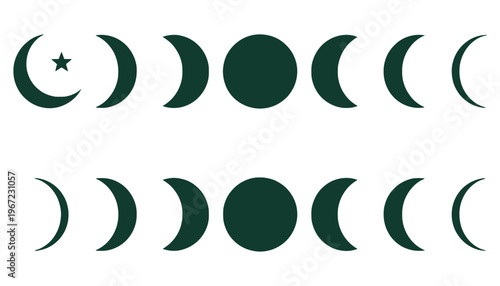 Moon phase vector icons with crescent and full moon shapes