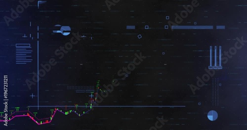 Frame three starting price chart tracing magenta line, forming candles and climbing, showing trend