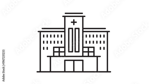 Hospital building icon with a plus sign, representing healthcare services and medical facilities. featuring clinic, health, cross with symbol and