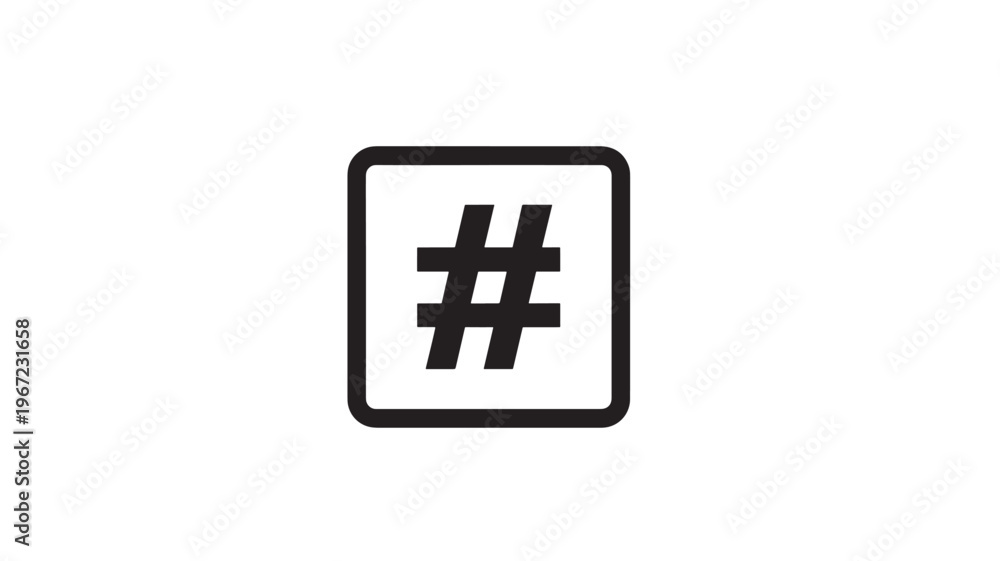 Fototapeta premium Hashtag symbol icon in a rounded square, representing social media trends and categorization, isolated on a clean white background.
