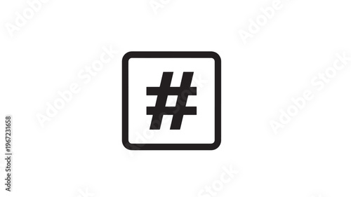 Hashtag symbol icon in a rounded square, representing social media trends and categorization, isolated on a clean white background.
