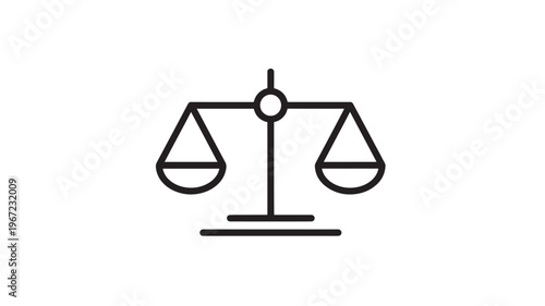 Scales balancing icon with black simple lines on a white background representing justice or measurement