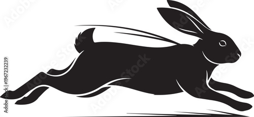 Black silhouette of a running rabbit white background