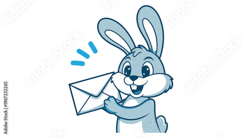 A cartoon rabbit holding an envelope in a playful illustration style