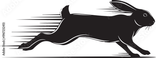 Black silhouette of a running rabbit with motion lines