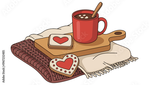 A heartwarming illustration of cookies and a cup of hot chocolate
