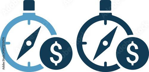 Two compasses with dollar signs on for finance navigation