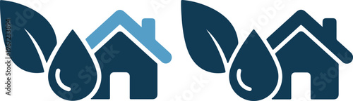 Eco friendly house with leaf and water drop logo