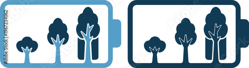 Vector illustration of tree icons in different shades and frames