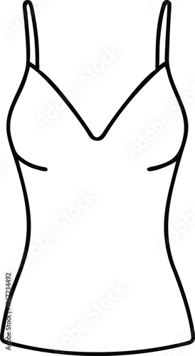 Elegant black outline of a womens v neck camisole with thin spaghetti straps for loungewear