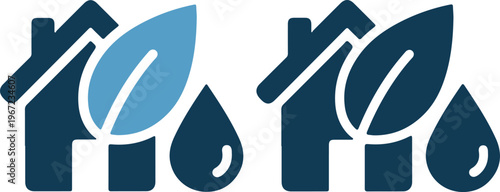 Eco friendly house with leaf and water drop icons for conservation