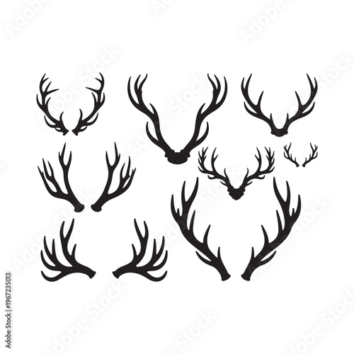 Deer antler silhouette collection for hunting and wildlife.
