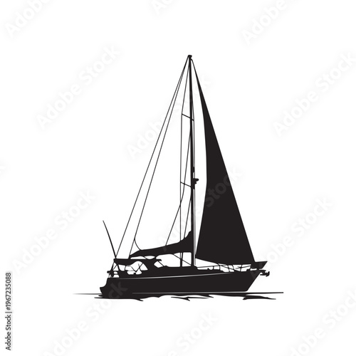 Sailboat vector silhouette, yacht on water isolated on white background.