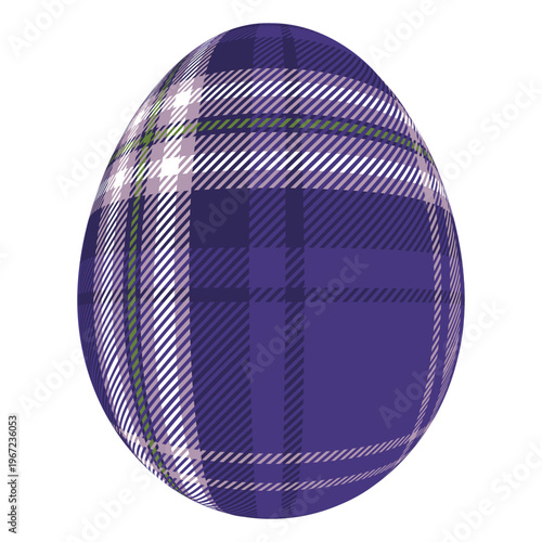 A checkered Easter egg on a white background for holiday decor and Scottish-themed greeting cards. Design for collage and textiles