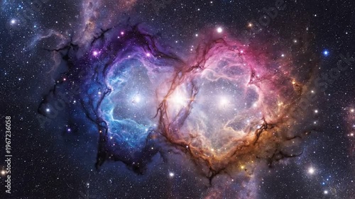 A vibrant nebula explodes in space, emitting colorful gas and dust, with stars shining brightly in the background, for educational or decorative use