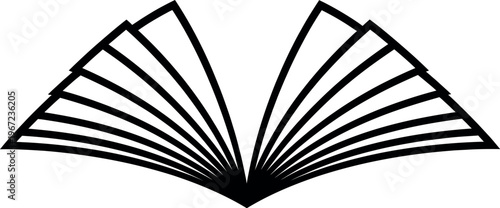 Black silhouette of an open book with lines radiating from the center