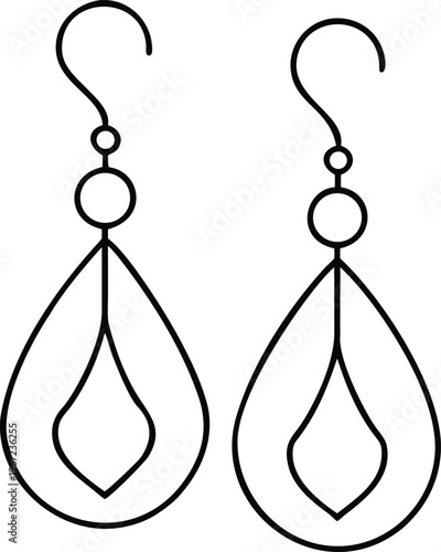 Elegant Line Art Illustration of Beautiful Teardrop Shaped Dangle Earrings