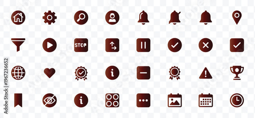 Modern UI UX Vector Icons Set. Essential Flat Design User Interface Glyphs for Web and Mobile Apps Navigation, Settings, Media and Controls