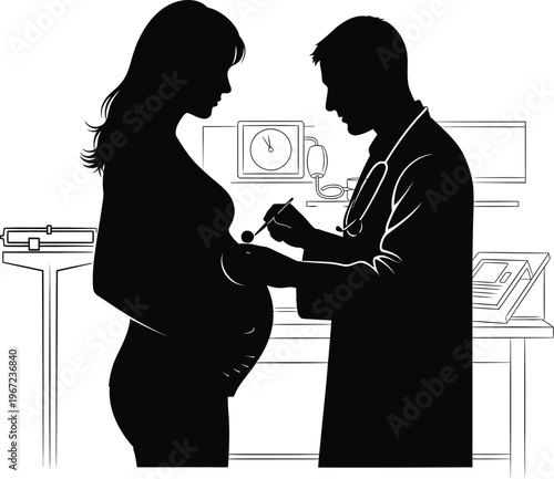 Pregnant woman and doctor silhouette a moment of prenatal care and expectation