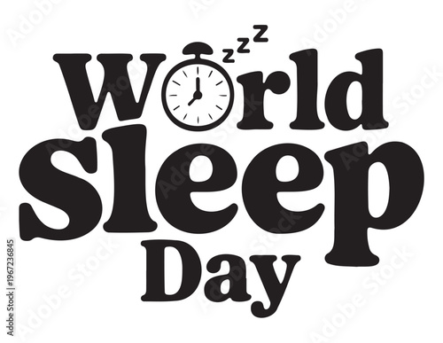 World Sleep Day Text with Alarm Clock and Zzz Vector on a White Background