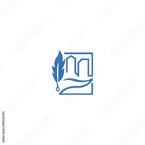 Feather and home vector logo design
