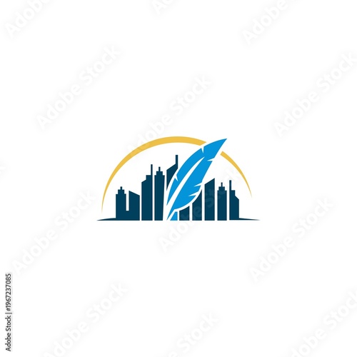 Feather and building  logo unique design