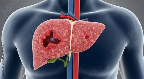 Liver Disease Illustration Showing Organ Damage.