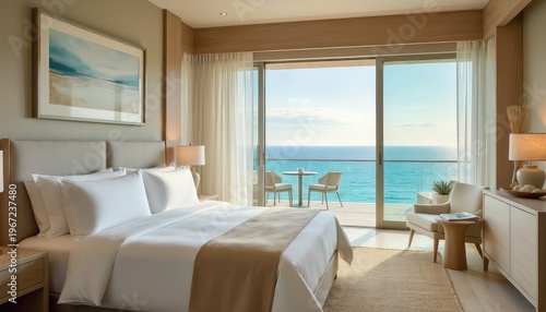 Elegant Ocean View Room with Fresh Design and Soft Lighting