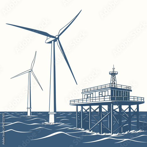 Offshore wind turbines and a platform structure in the ocean for renewable energy production