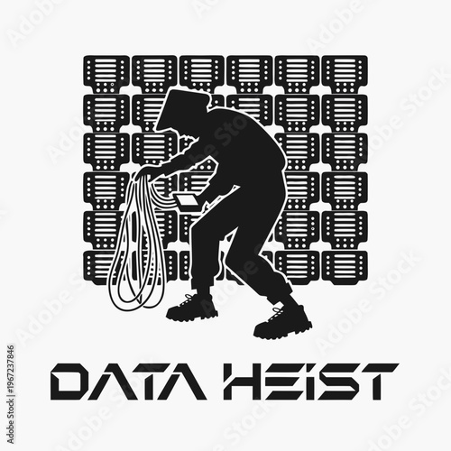 Data Heist Hacker Stealing Sensitive Information from Server Racks