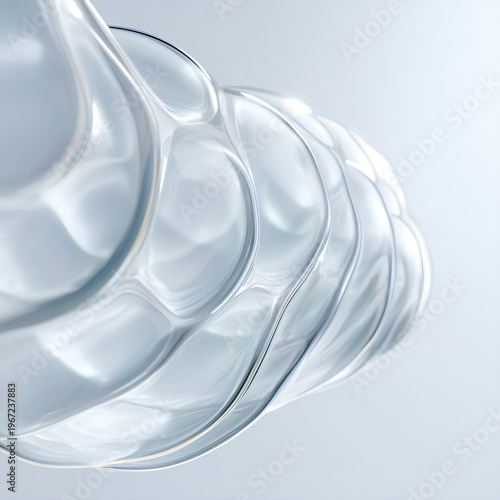 Minimal cell membrane structure with translucent layers and soft reflections on white background showcasing refined scientific biotech concept