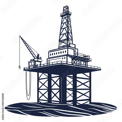 Tableau sur toile An offshore oil rig platform with a crane on a used for drilling and extraction