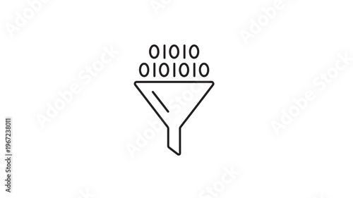 Funnel with binary code flowing through it, representing data filtering and processing in digital systems.