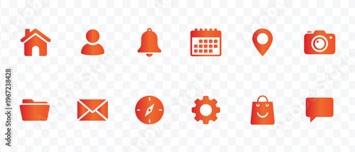 Essential UI UX Orange Gradient Flat Vector Icons Set for Web, Mobile App Interface and Business