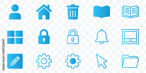 Modern Blue Gradient and Outline UI UX Icon Set Web, App Navigation, Security and Settings