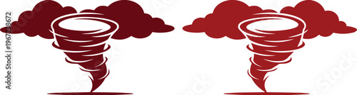Red Tornado and Storm Clouds Vector Graphic, Dynamic Weather Phenomenon Illustration, Natural Disaster Icon Set, Severe Weather Warning Symbol