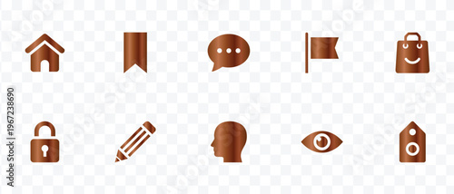 Modern Brown Gradient UI Icons Set Web, App and Mobile Design Elements for Navigation, Security, E-commerce, User Profile and More