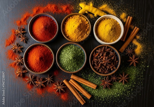 Colorful Spice Assortment - A Culinary Delight of Flavors.