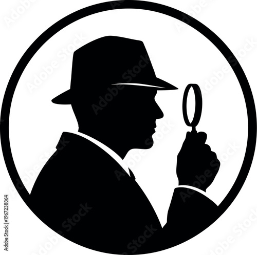 Black silhouette of a detective with a magnifying glass
