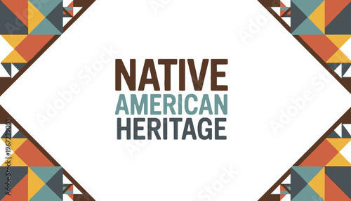 Native American heritage logo with colorful geometric pattern background
