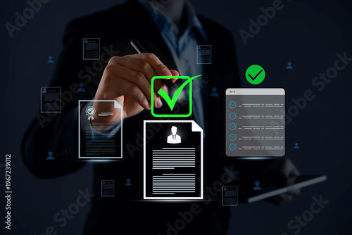 Tableau sur toile Recruitment selection process with business person reviewing candidate documents