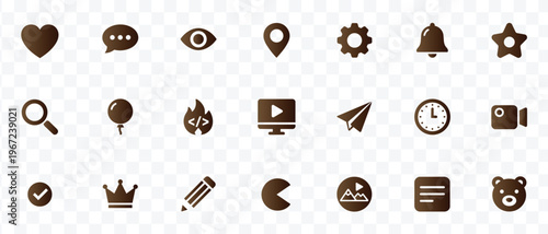 Modern UI UX Icon Set Web, App, Social Media and Digital Interface Glyphs Collection