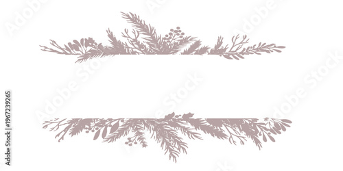 Vector illustration of a pine tree with frozen branches and fir needles covered in winter snow and snowflakes for a festive Christmas holiday season forest nature frame design