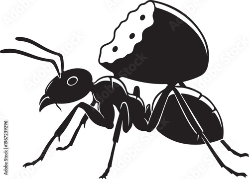 Black silhouette of an ant with large abdomen insect
