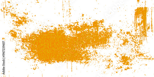 Abstract orange grunge design featuring gold paint splatters and ink textures on a dirty paper backdrop with yellow star decorations and artistic border patterns